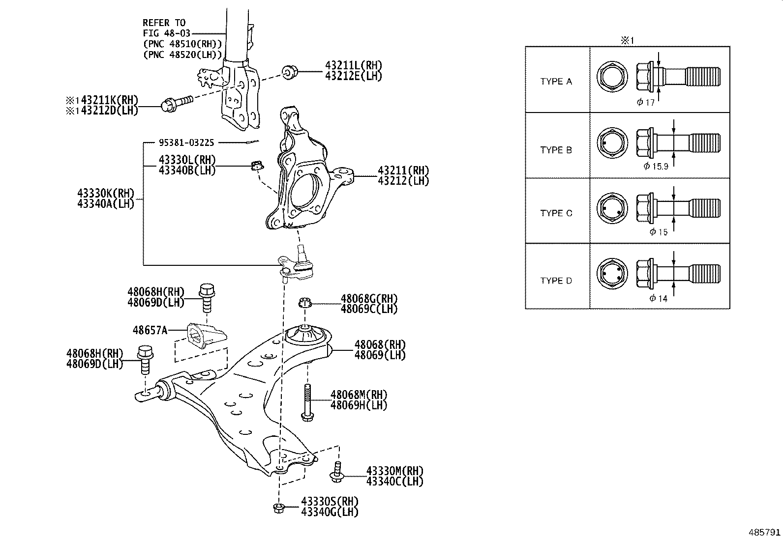 48068-08070 ARM SUB-ASSY, FRONT SUSPENSION, LOWER NO.1 RH product image