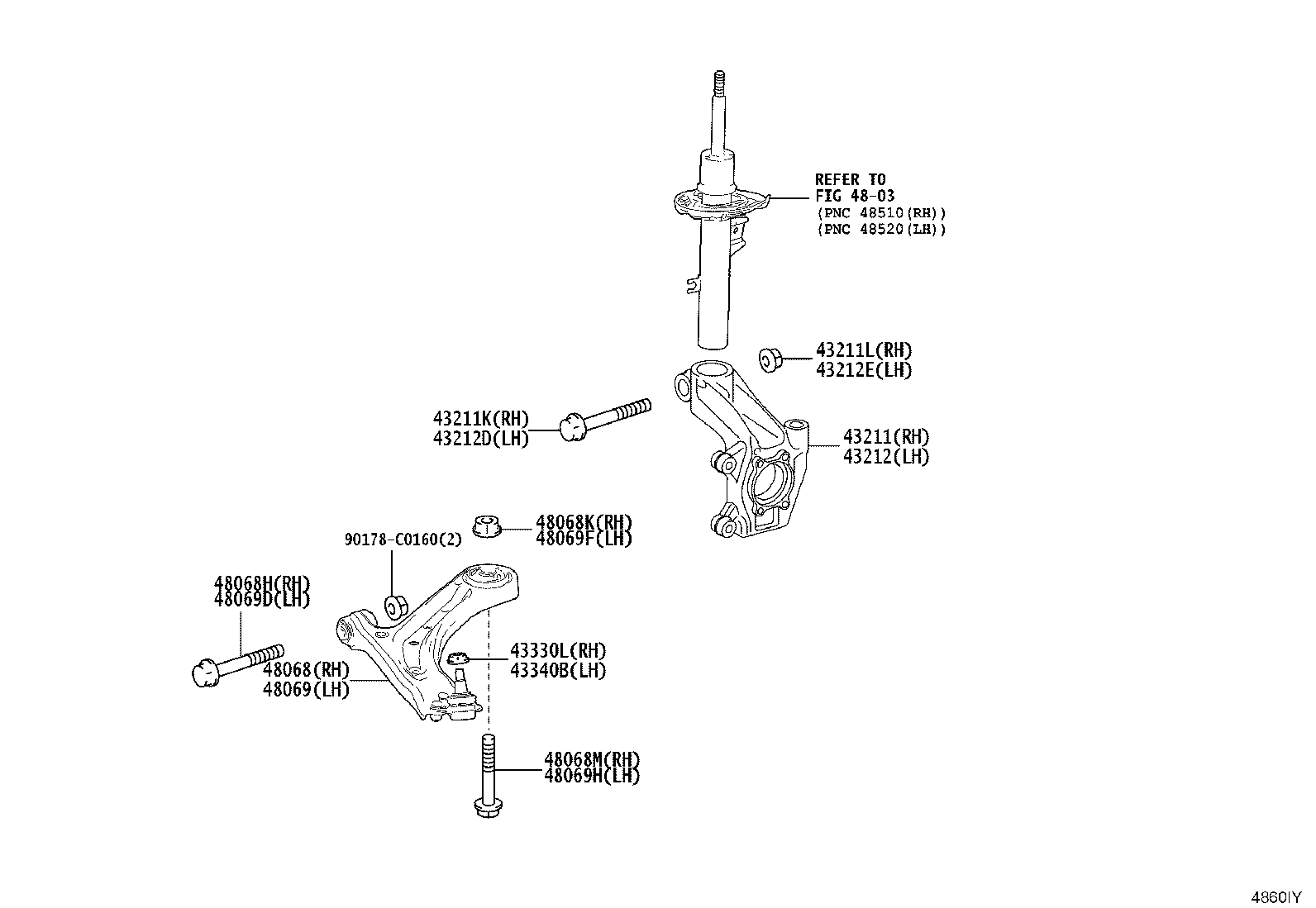 48068-YL010 ARM SUB-ASSY, FRONT SUSPENSION, LOWER NO.1 RH product image
