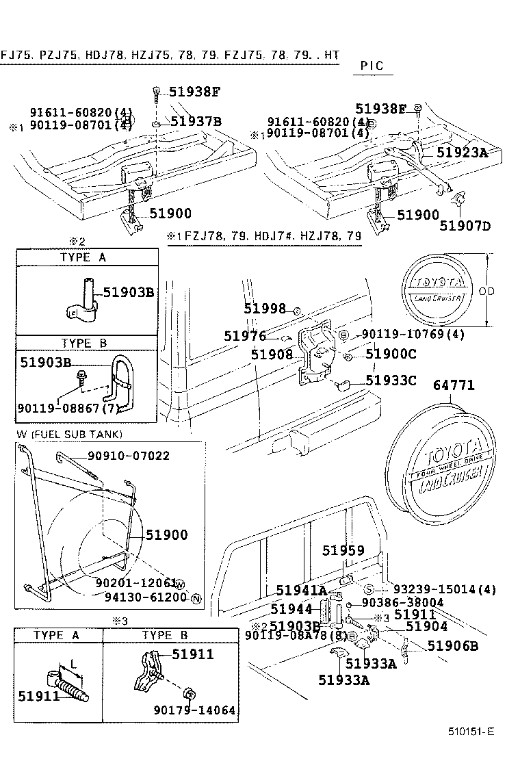Toyota 51933-90K01 STOPPER, SPARE WHEEL