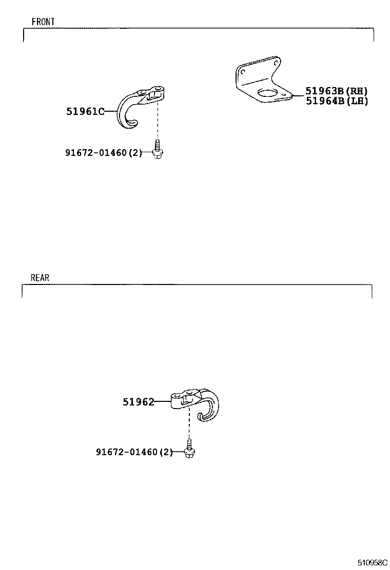 51961-0W010 HOOK, FRONT product image