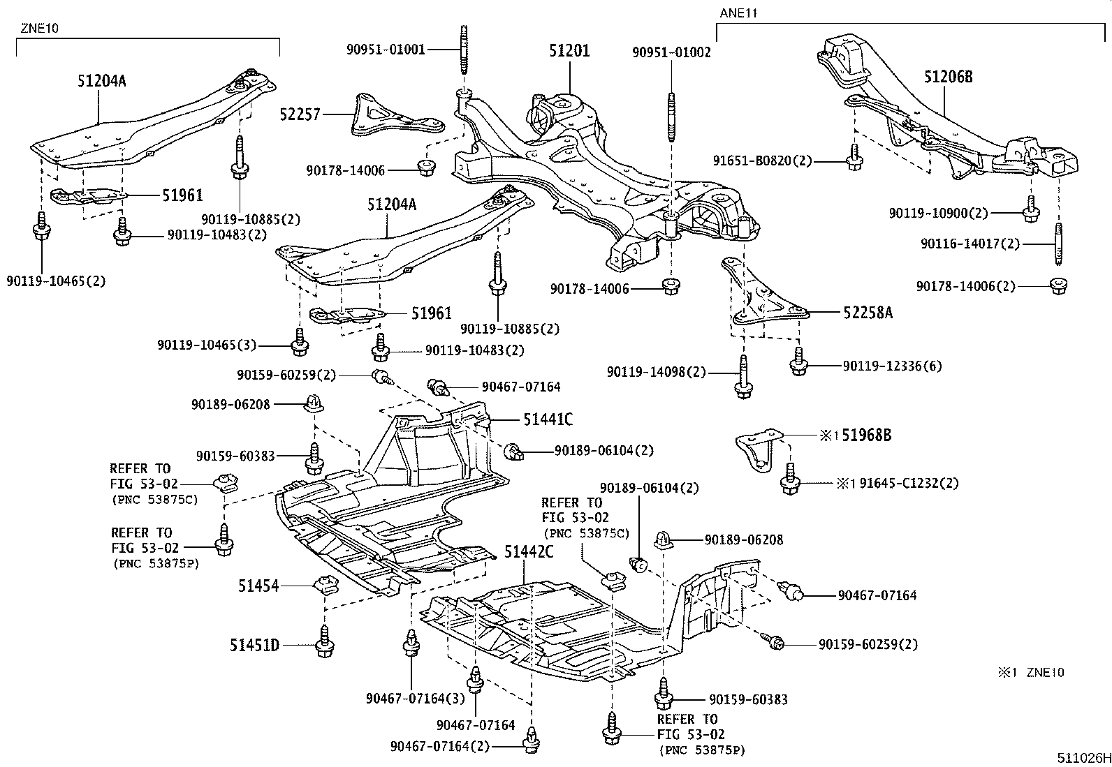 51201-20361 CROSSMEMBER SUB-ASSY, FRONT SUSPENSION product image