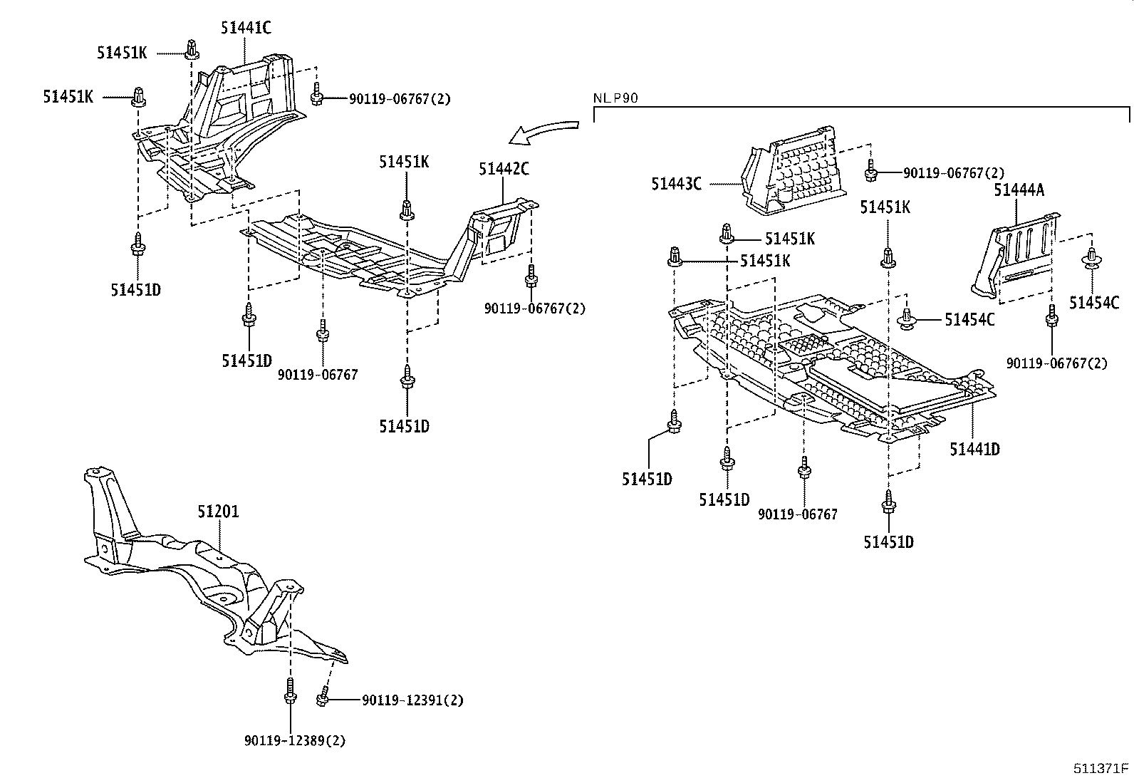 Toyota 51444-0D010 COVER, ENGINE UNDER, REAR LH