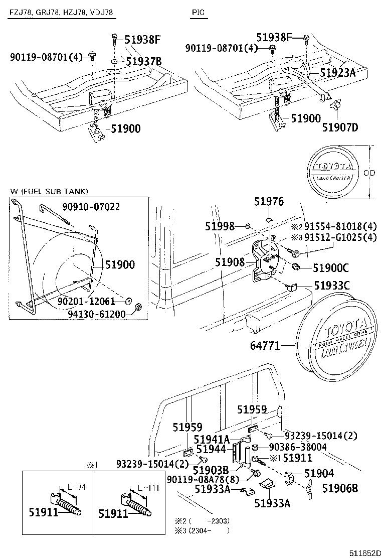 Toyota 51908-60240 BRACKET SUB-ASSY, SPARE WHEEL CARRIER