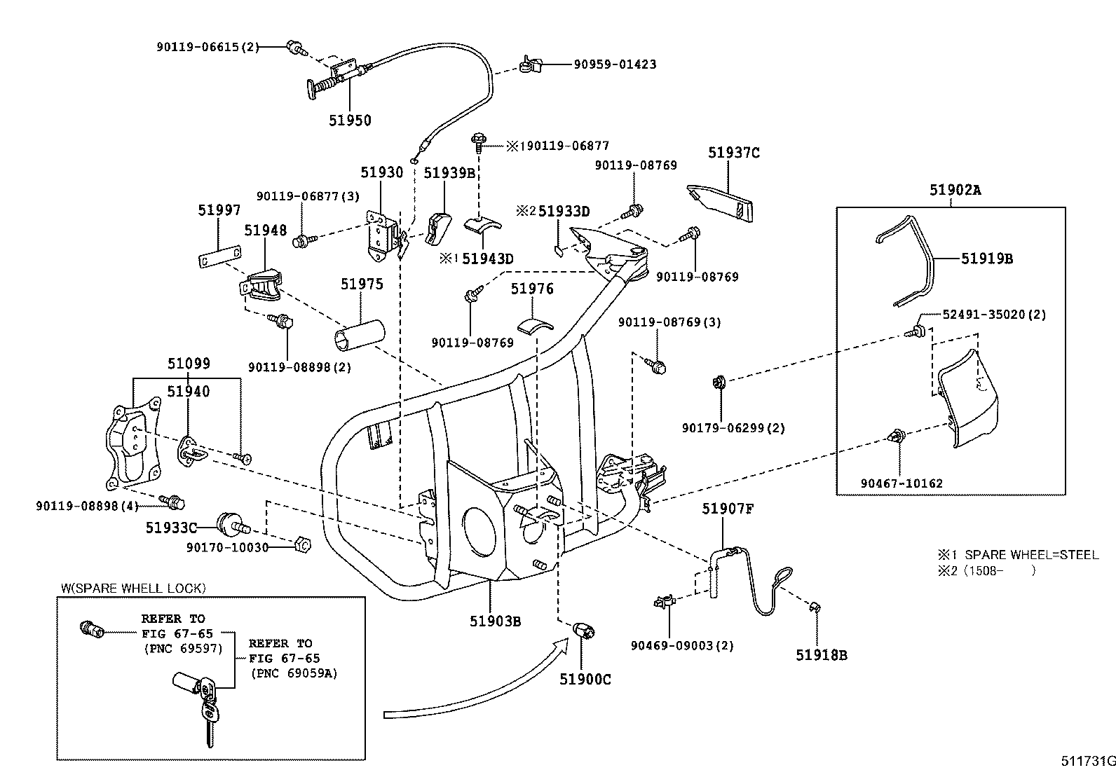 51930-60011 LOCK ASSY, SPARE WHEEL CARRIER product image