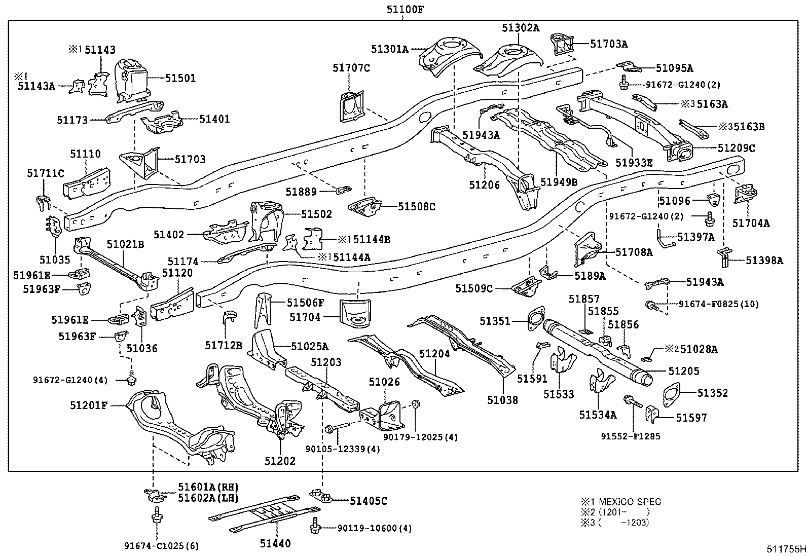 Toyota 51209-60200 CROSSMEMBER SUB-ASSY, FRAME, REAR