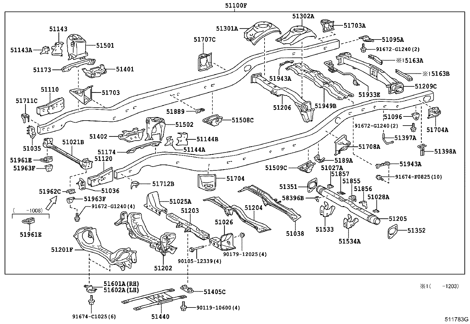 Toyota 5125B-60010 BRACKET SUB-ASSY, FRAME NO.4 CROSSMEMBER, LH
