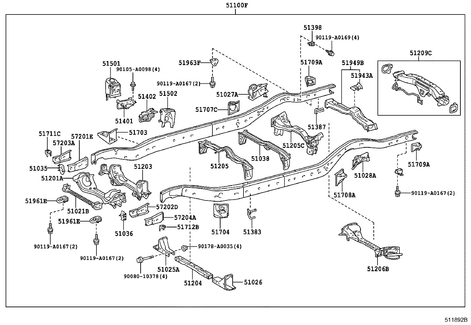51025-0C040 BRACKET SUB-ASSY, FRAME NO.3 CROSS MEMBER, RH product image
