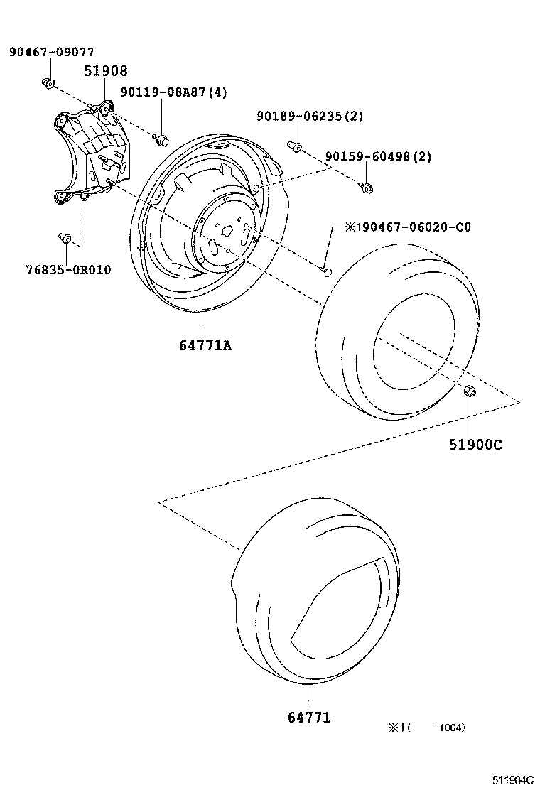 Toyota 51908-0R011 BRACKET SUB-ASSY, SPARE WHEEL CARRIER