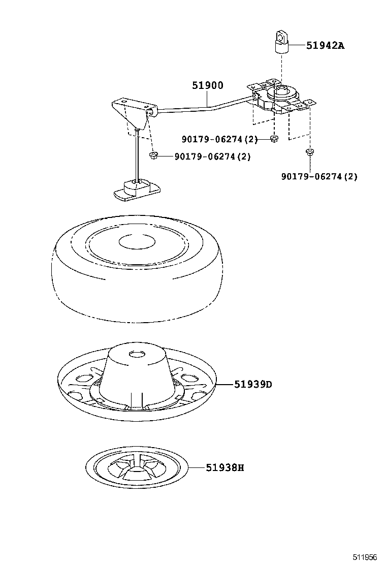 51938-0E020 COVER, SPARE WHEEL CARRIER HINGE, LWR product image