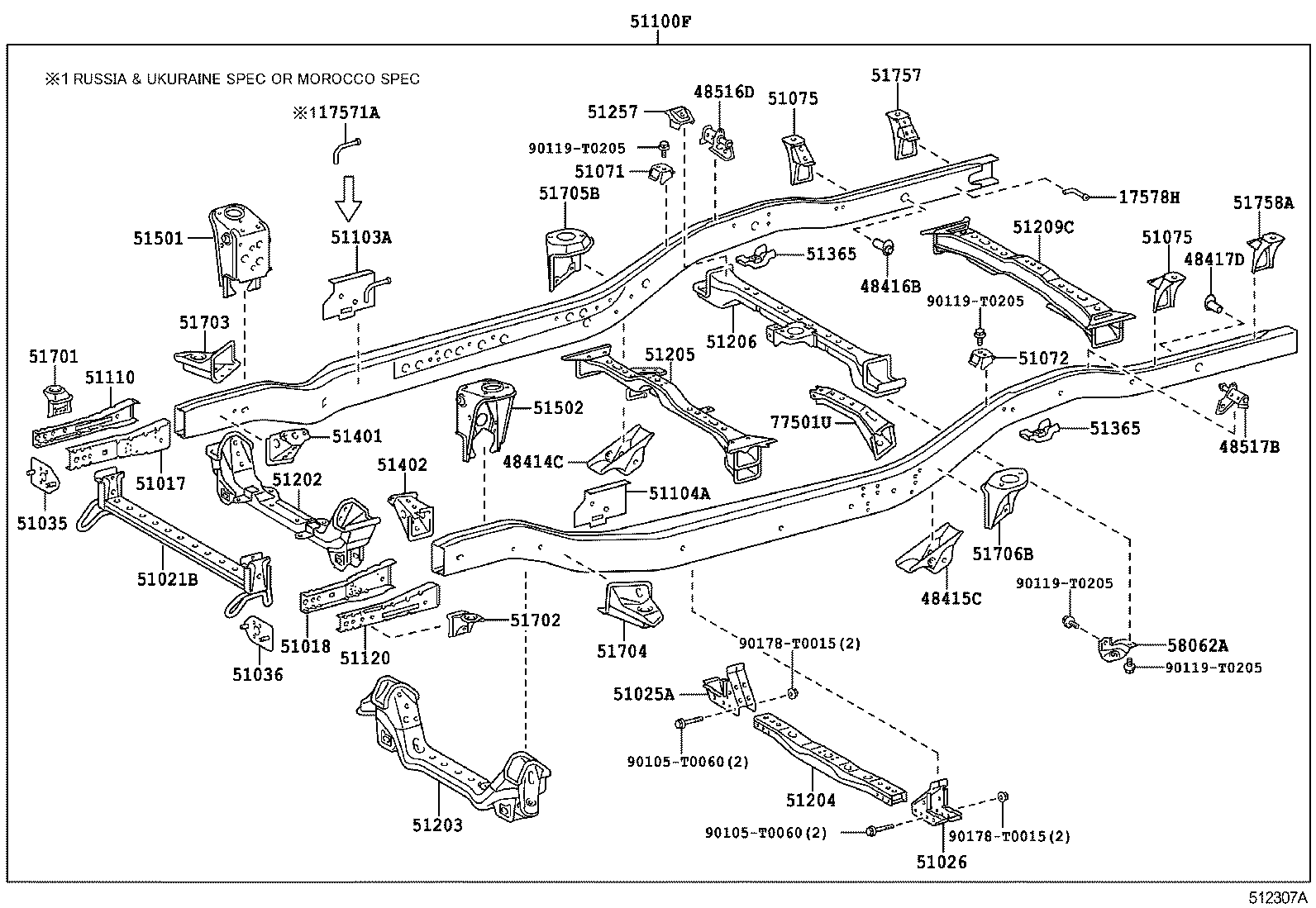 51025-0K020 BRACKET SUB-ASSY, FRAME NO.3 CROSS MEMBER, RH product image