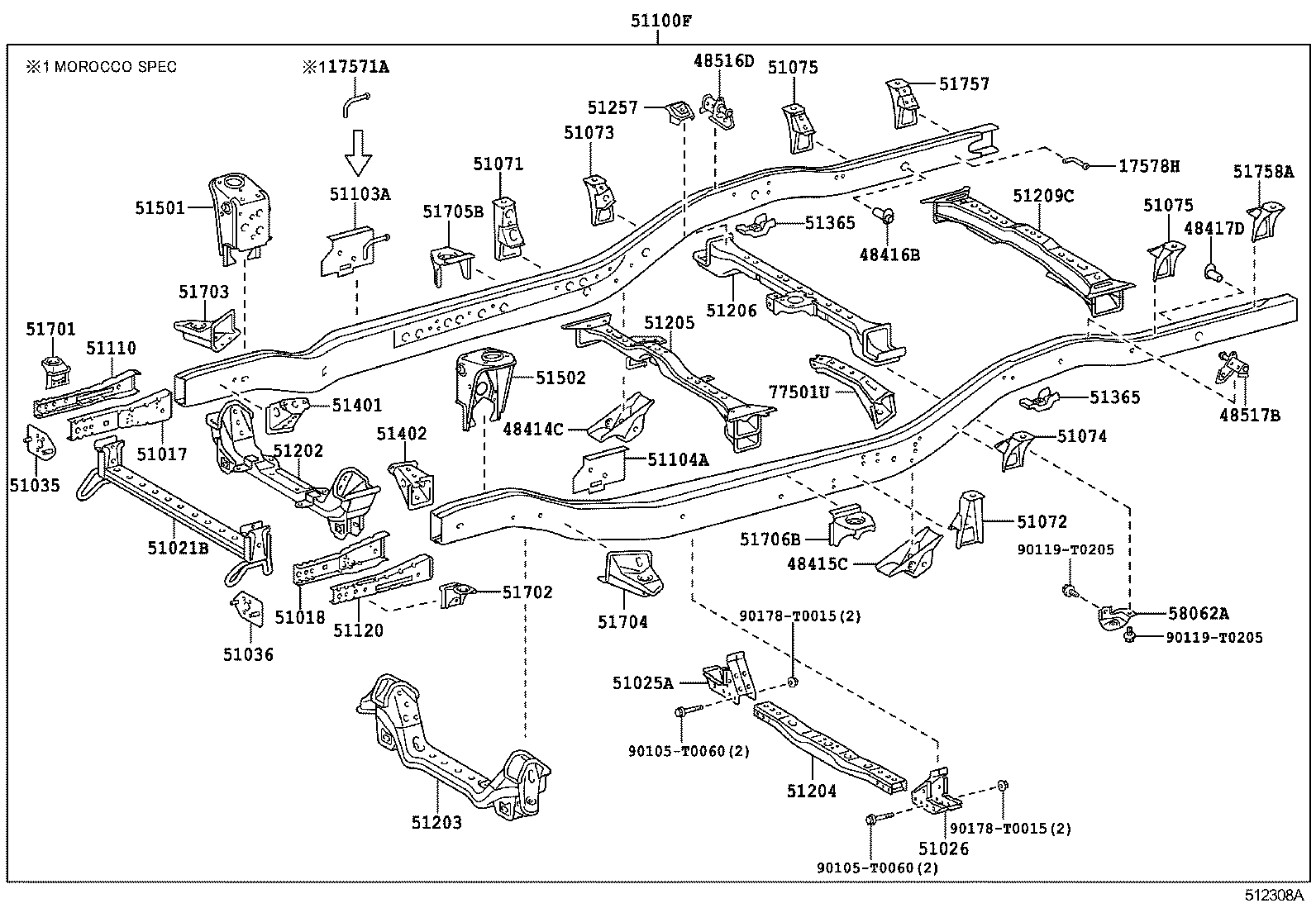51025-0K020 BRACKET SUB-ASSY, FRAME NO.3 CROSS MEMBER, RH product image