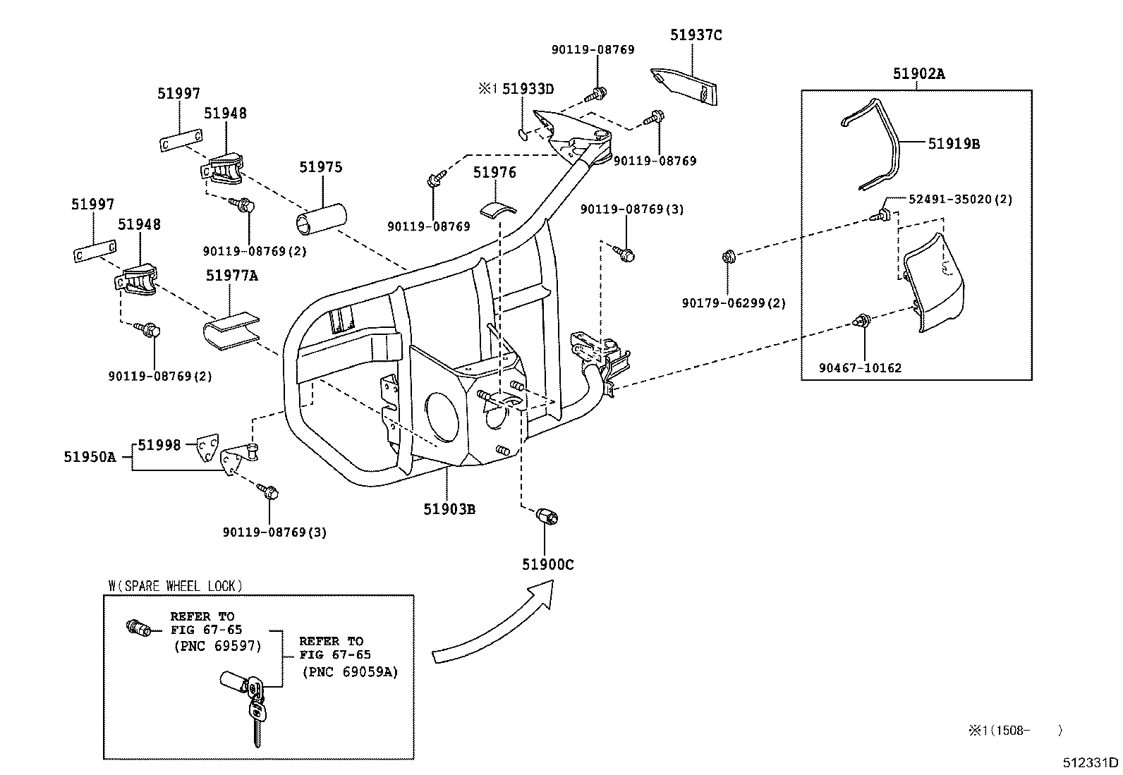51930-60011 LOCK ASSY, SPARE WHEEL CARRIER product image