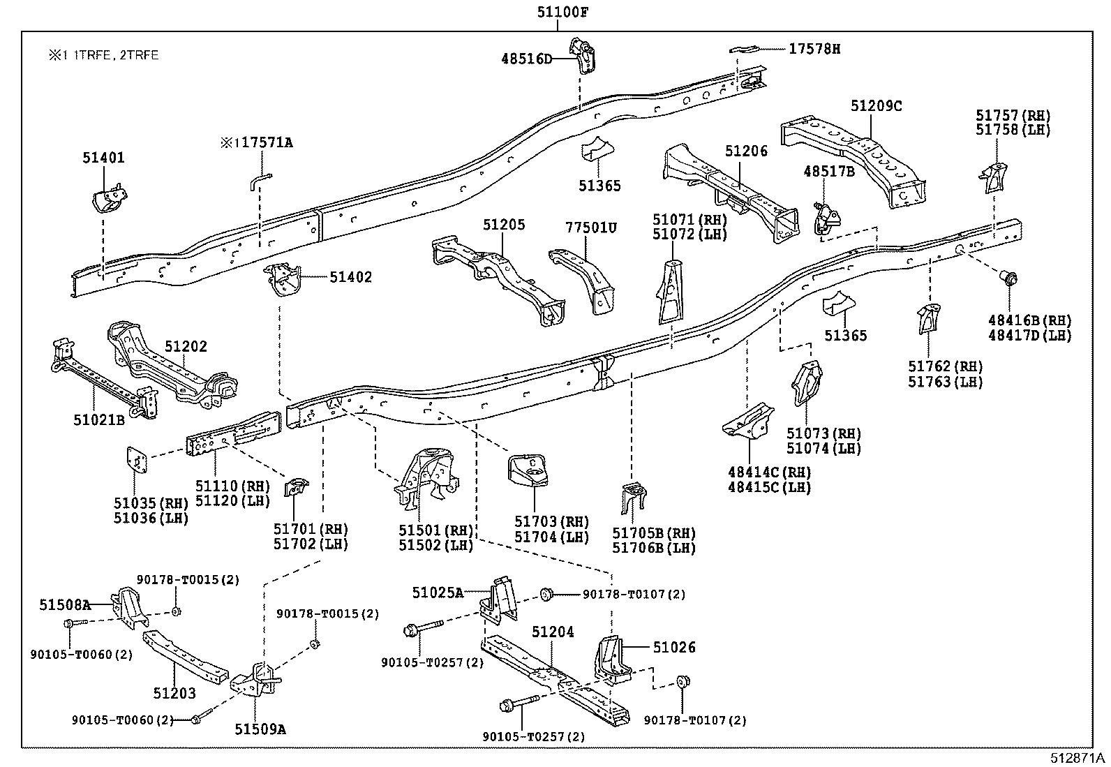 Toyota 51036-KK010 PLATE SUB-ASSY, FRAME SIDE RAIL, LH