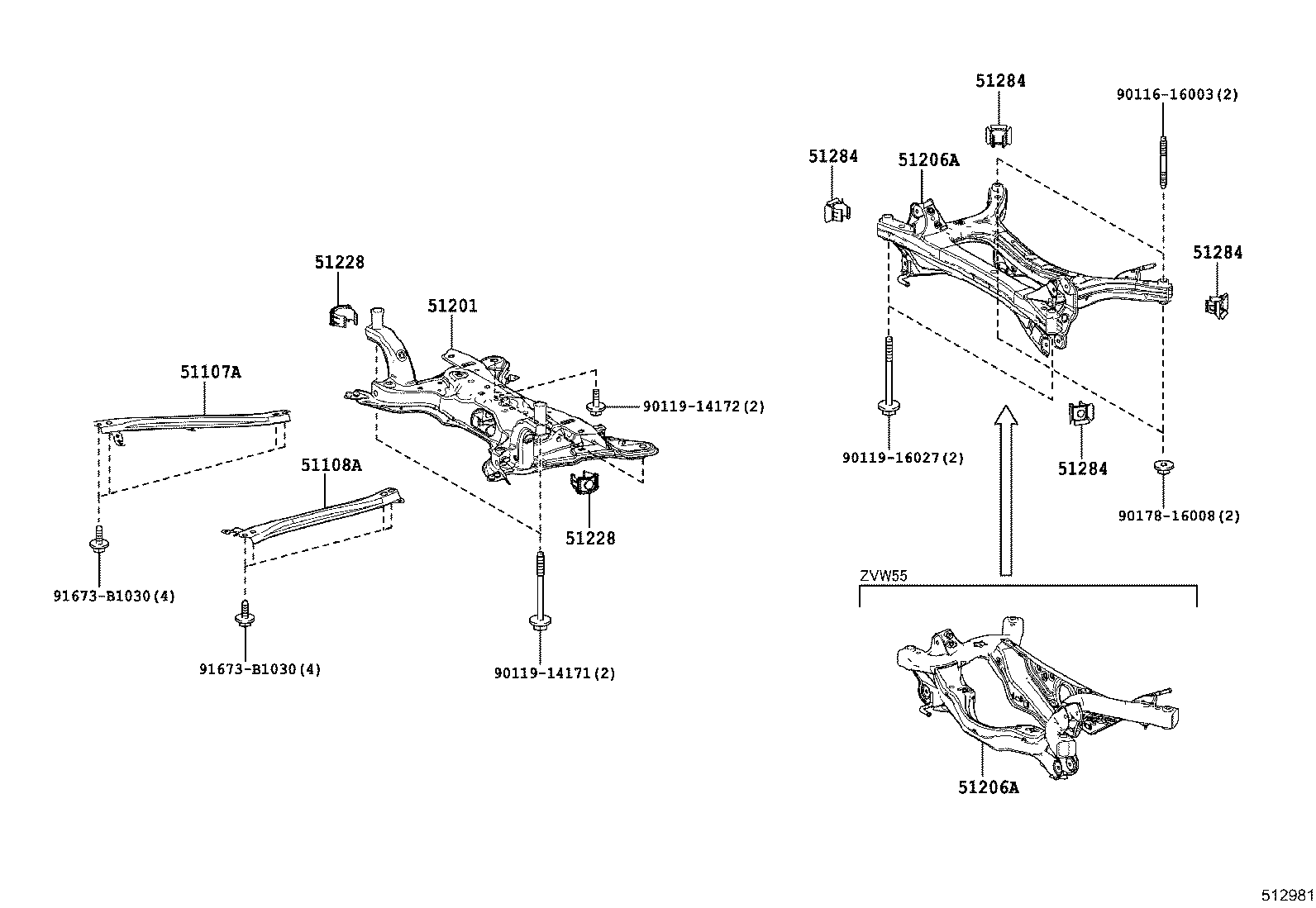 51206-47020 MEMBER SUB-ASSY, REAR SUSPENSION product image