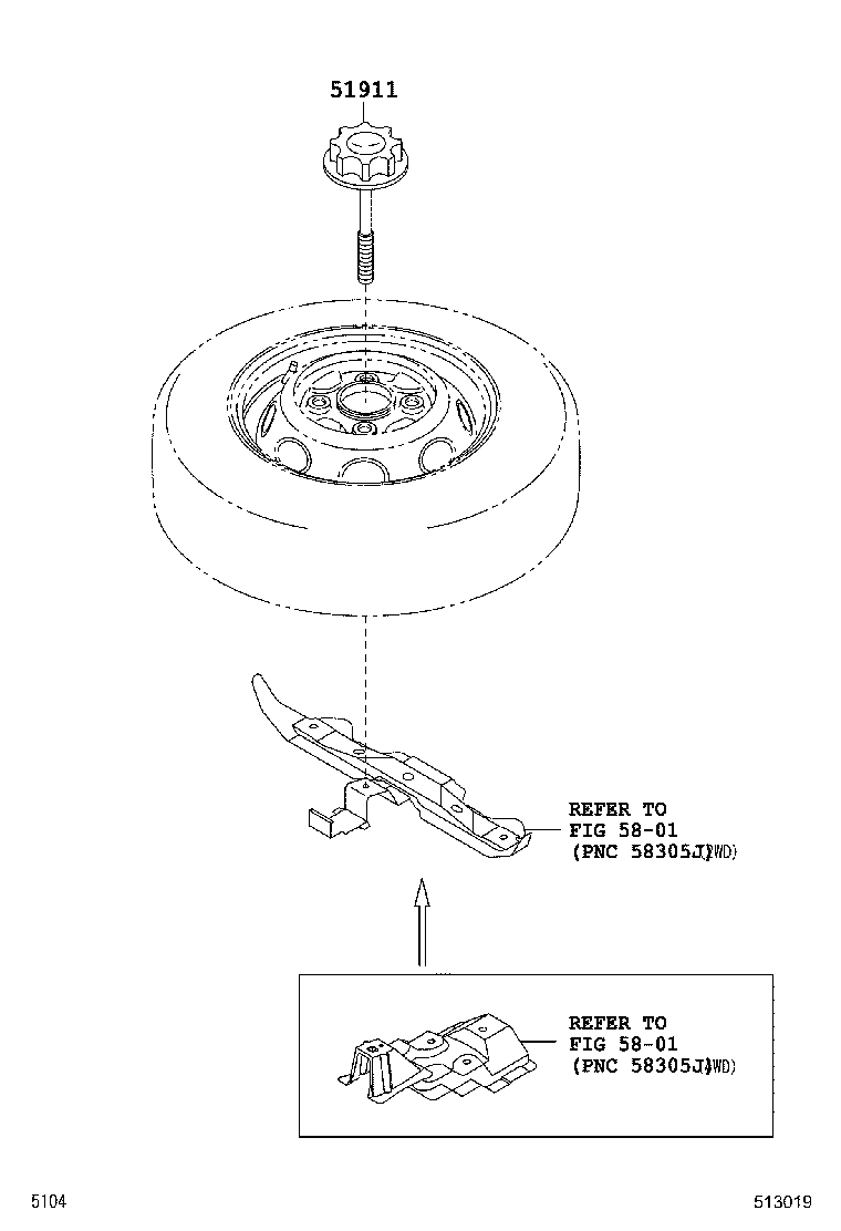51911-B2010 BOLT ASSY, SPARE WHEEL MOUNTING product image