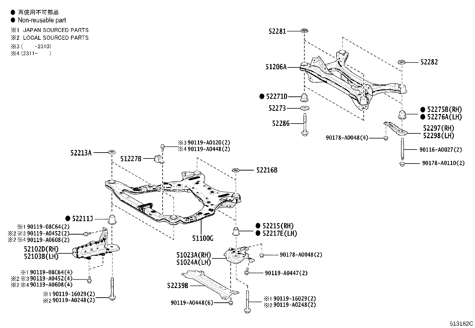Toyota 51100-06240 FRAME ASSY, FRONT
