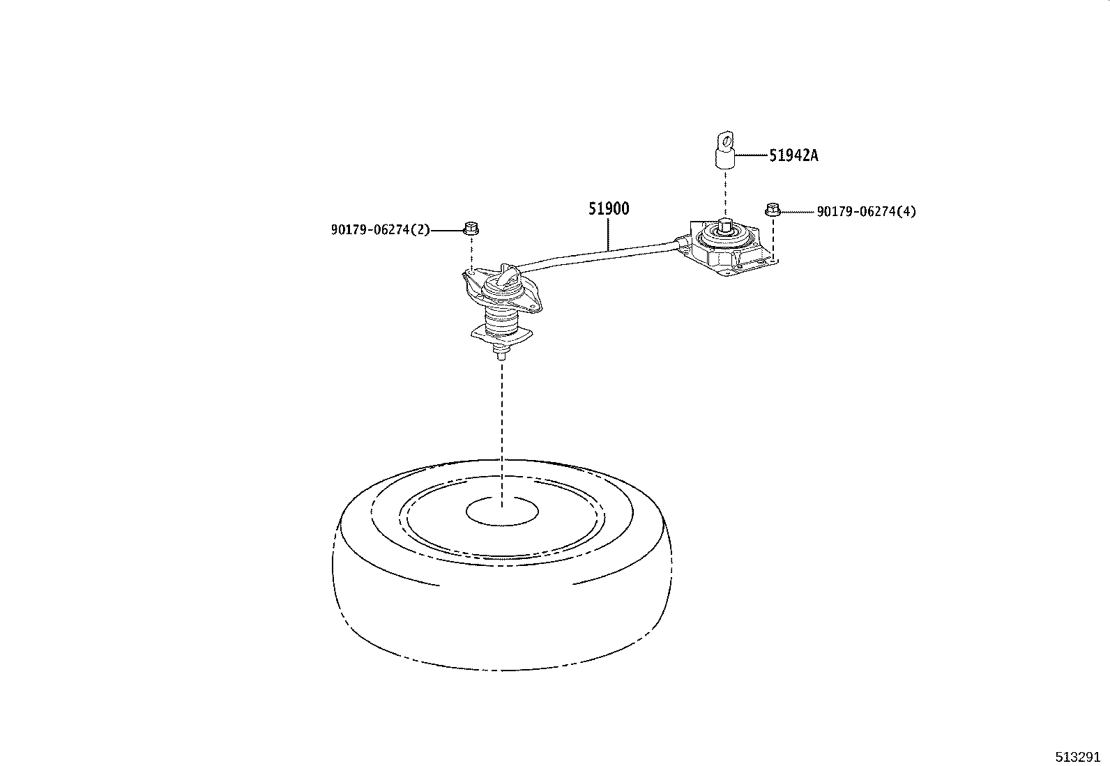 51942-28010 HANDLE, SPARE WHEEL CARRIER BOLT product image