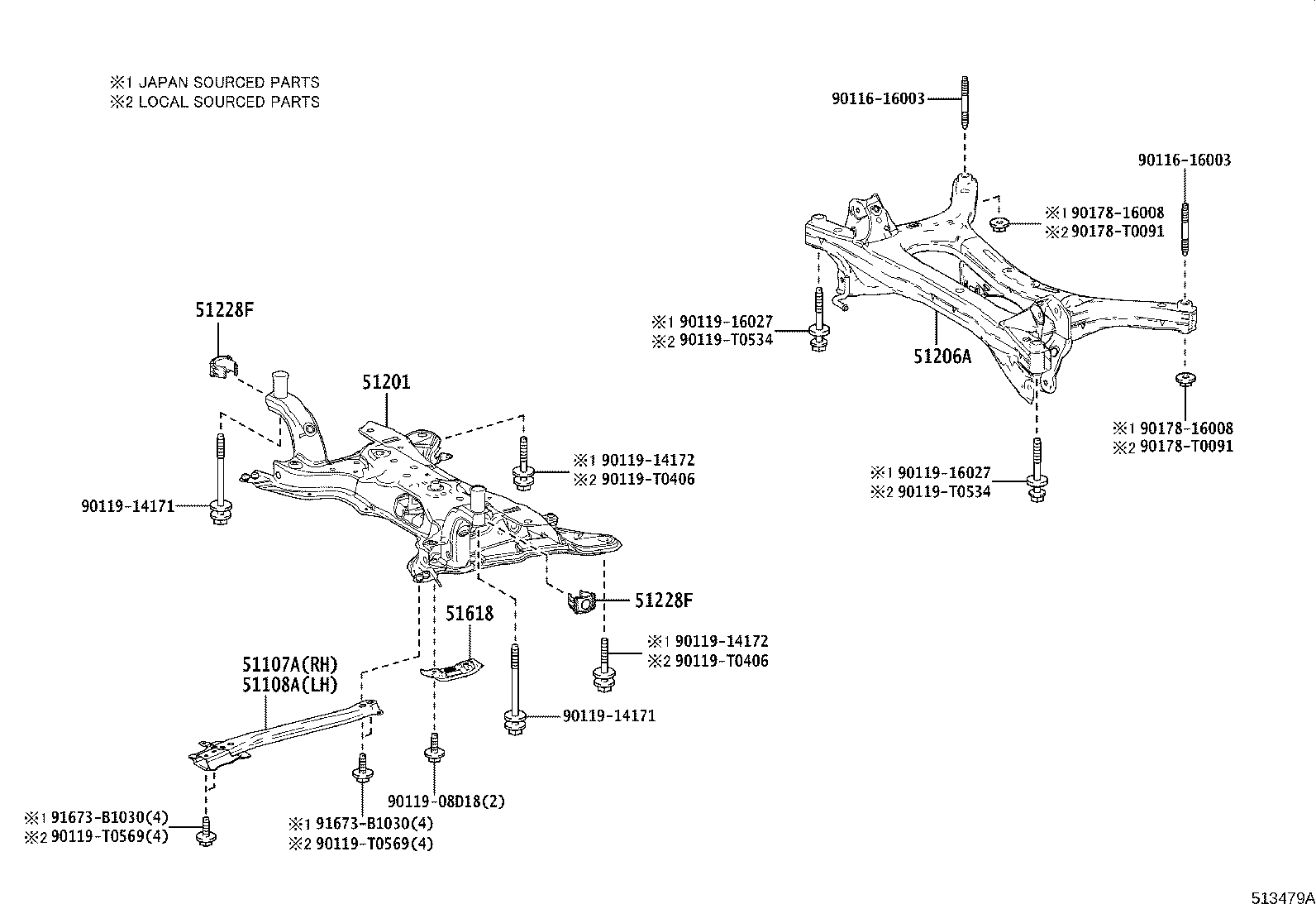 51107-02170 REINFORCEMENT SUB-ASSY, SIDE RAIL, REAR RH product image