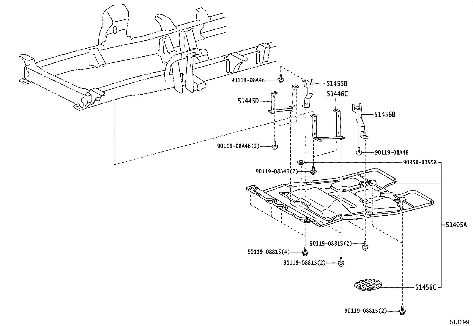 51445-0S010 BRACKET, ENGINE UNDER COVER, RH product image