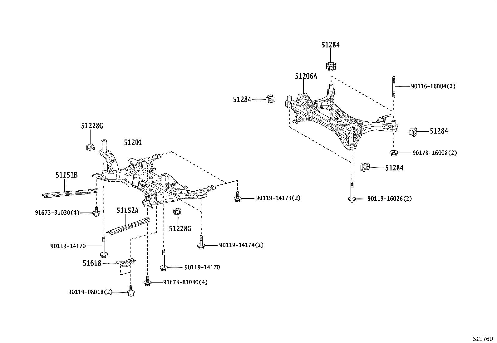 51206-76030 MEMBER SUB-ASSY, REAR SUSPENSION product image