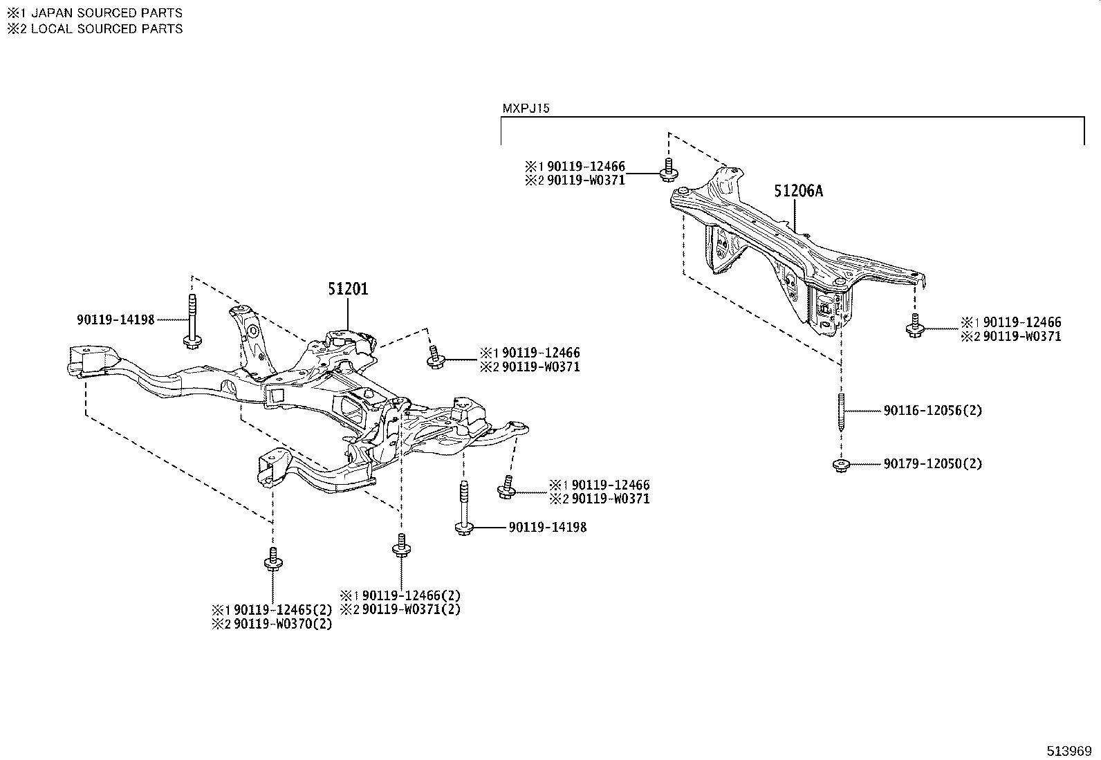 51201-0D270 CROSSMEMBER SUB-ASSY, FRONT SUSPENSION product image