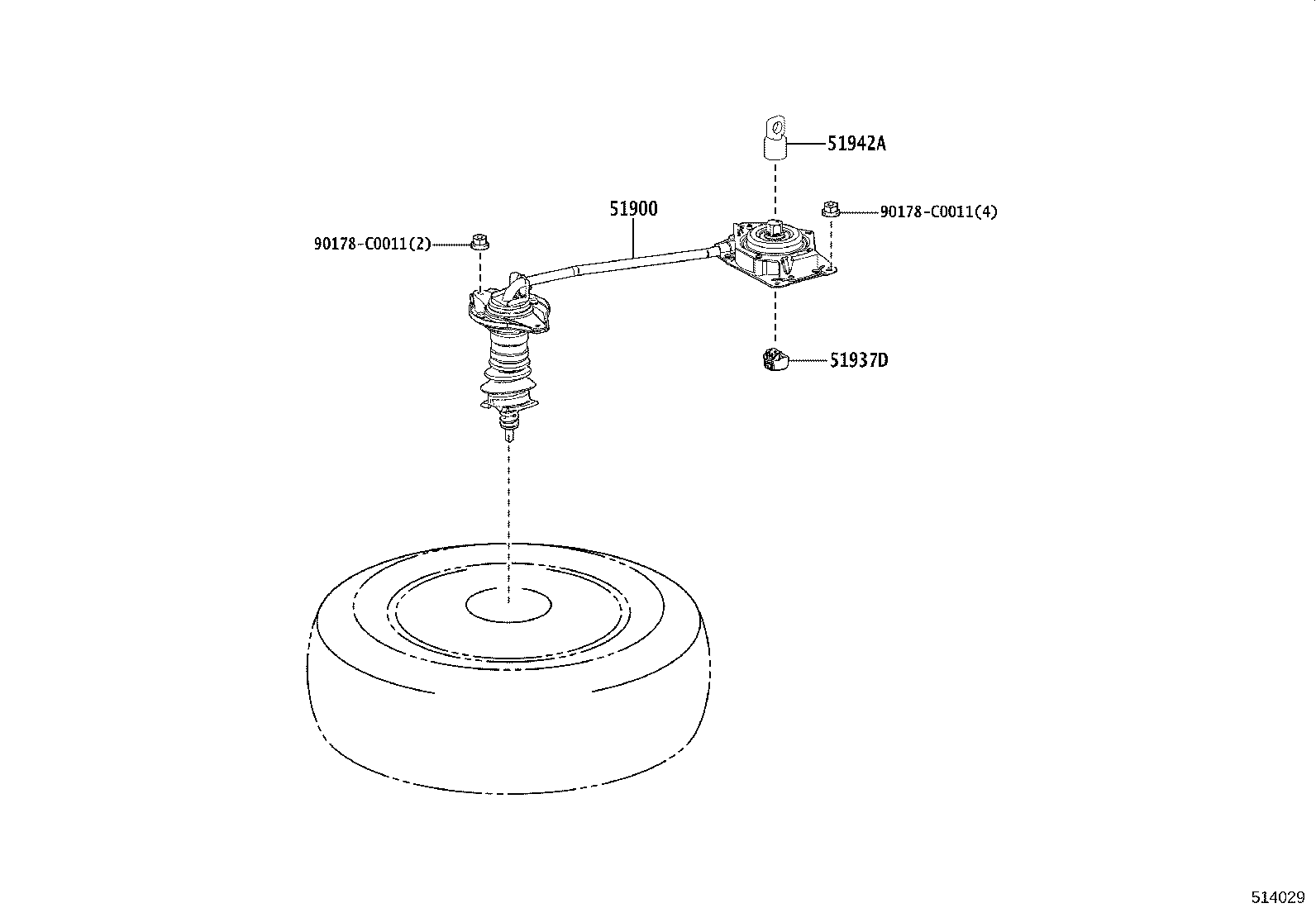 51937-0E030 COVER, SPARE WHEEL CARRIER HINGE, UPPER product image