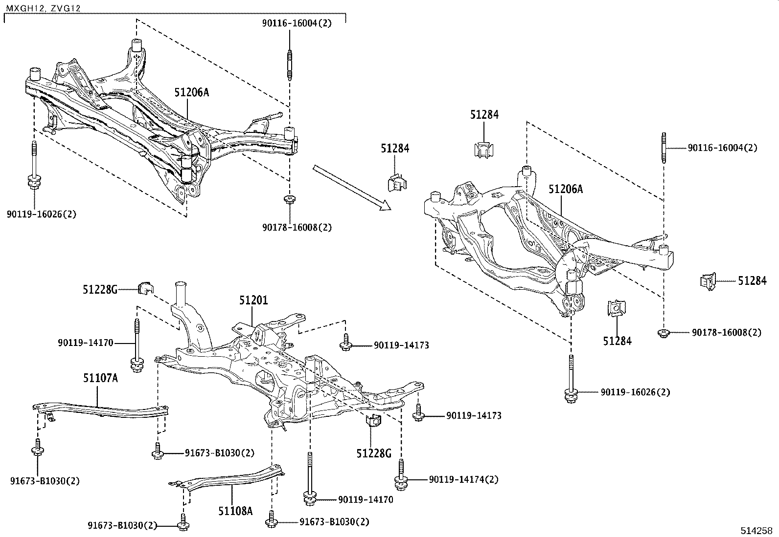 51206-16040 MEMBER SUB-ASSY, REAR SUSPENSION product image
