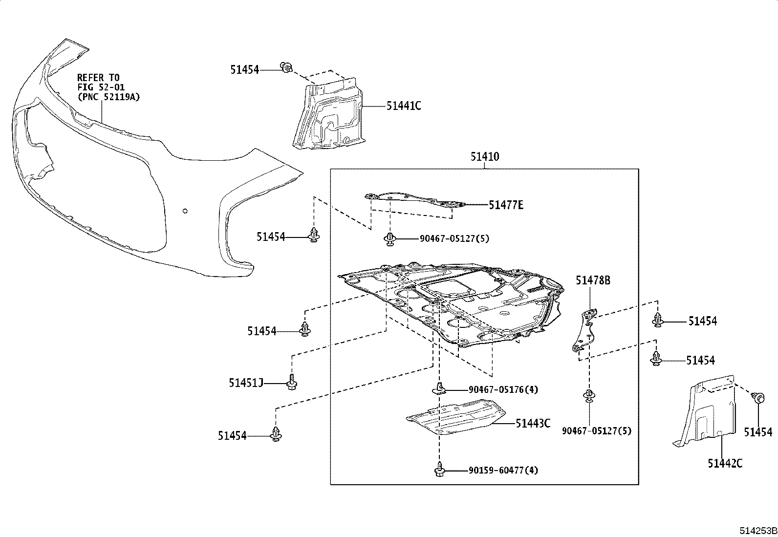 51443-52090 COVER, ENGINE UNDER, REAR RH product image