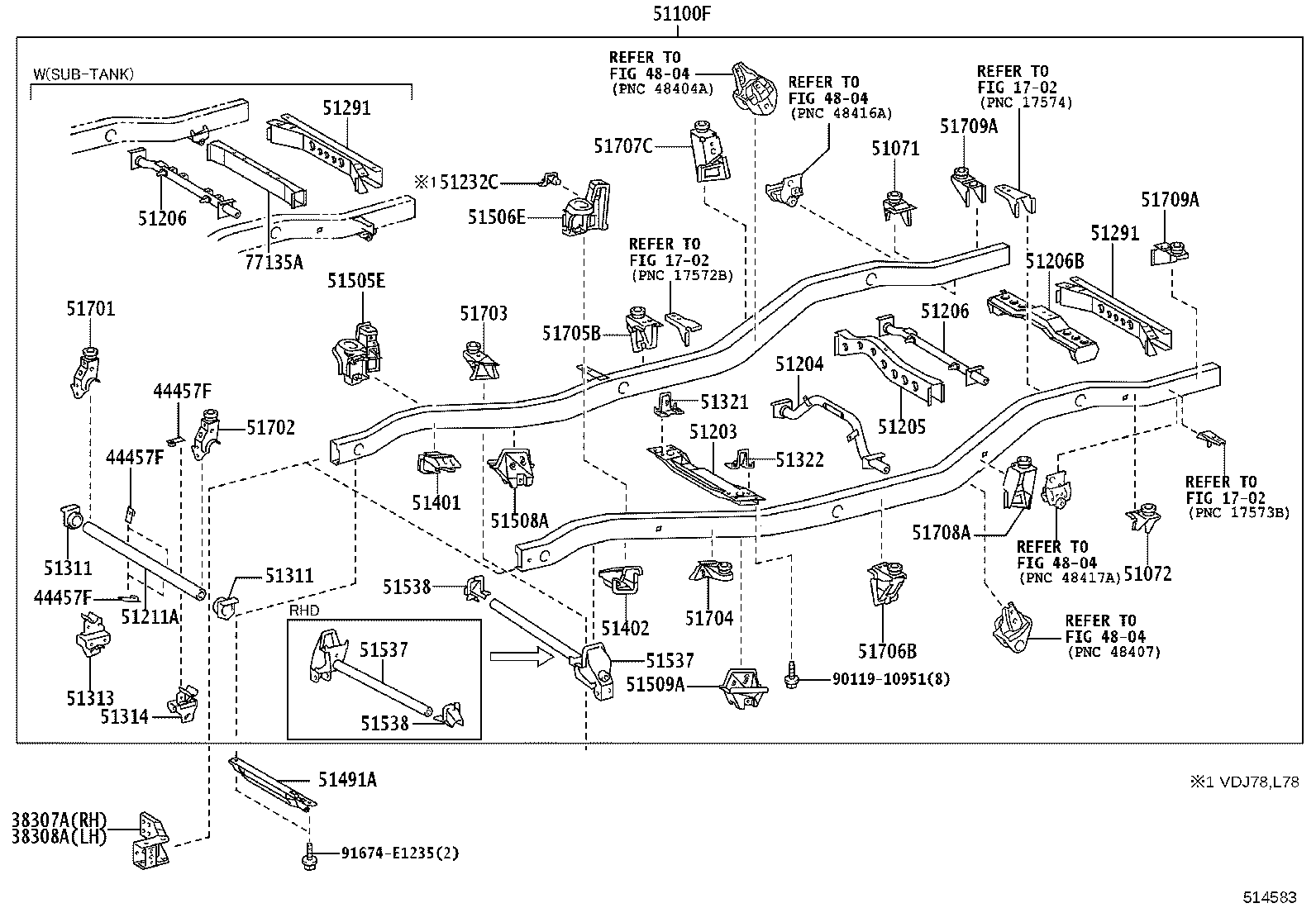 51023-60020 BRACKET SUB-ASSY, FRONT SUSPENSION MEMBER, RH product image
