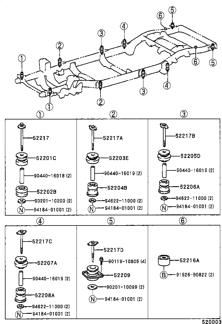 52209-60060 CUSHION SUB-ASSY, REAR END BODY MOUNTING, UPPER product image