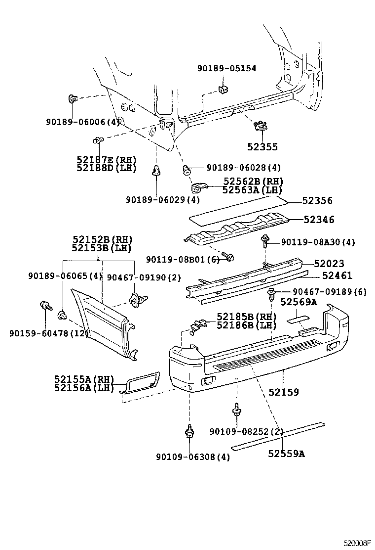 52152-60250 EXTENSION, REAR BUMPER, RH product image