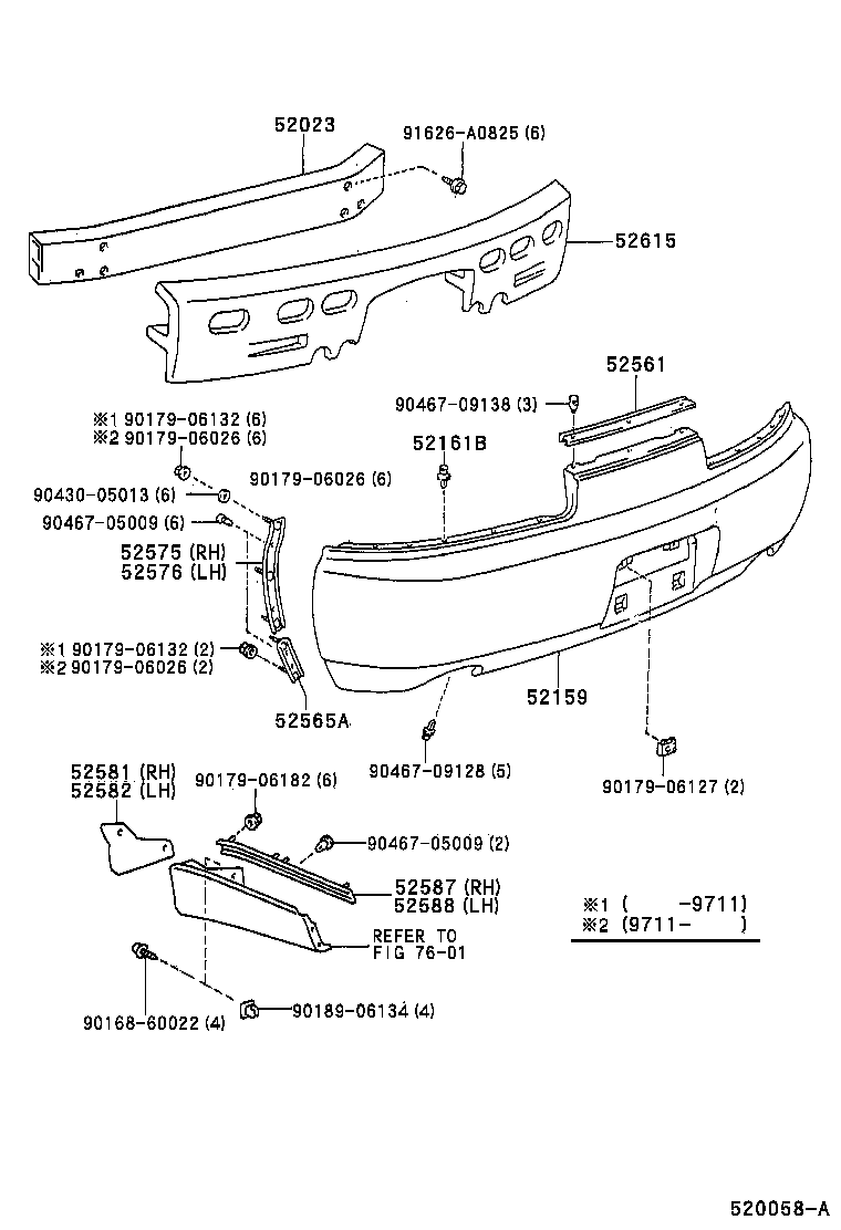 Toyota 52587-24010 RETAINER, REAR BUMPER END, RH