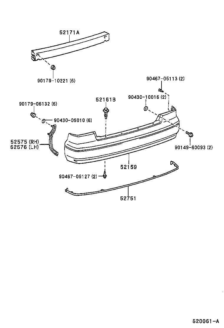 52575-33060 RETAINER, REAR BUMPER SIDE, RH product image