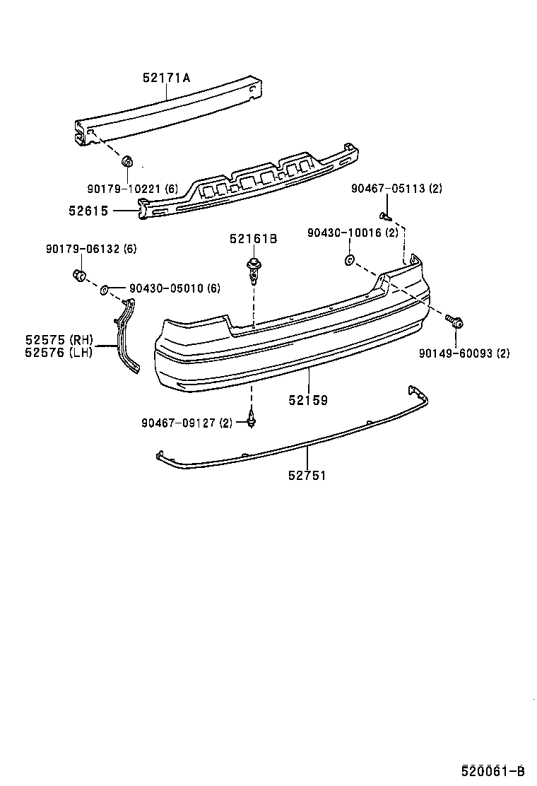 52575-33050 RETAINER, REAR BUMPER SIDE, RH product image