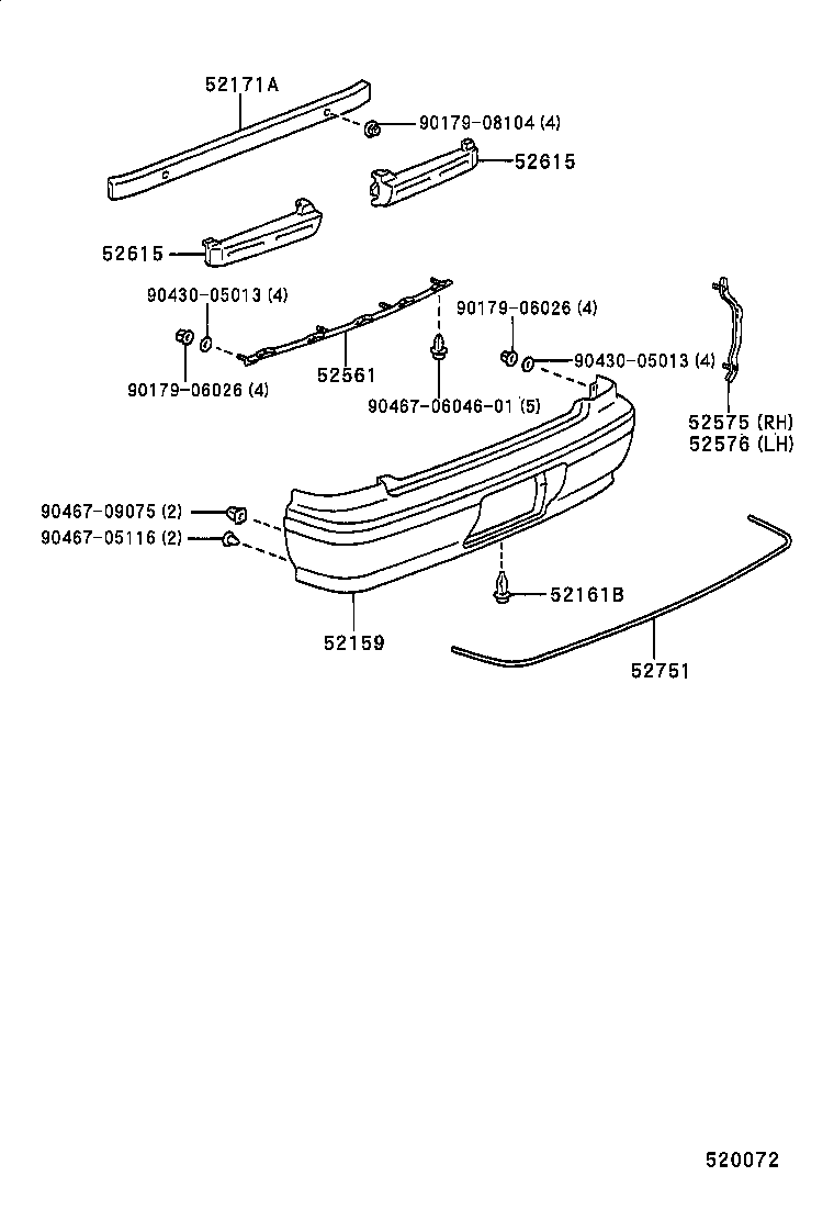 52575-22060 RETAINER, REAR BUMPER SIDE, RH product image