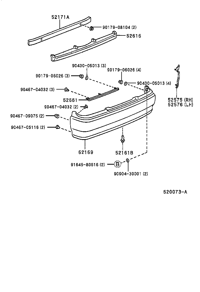 52575-22070 RETAINER, REAR BUMPER SIDE, RH product image