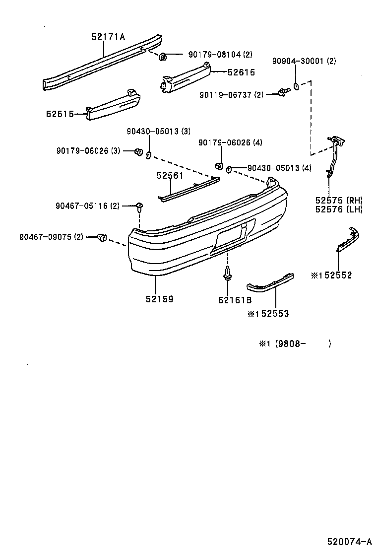 52575-22080 RETAINER, REAR BUMPER SIDE, RH product image