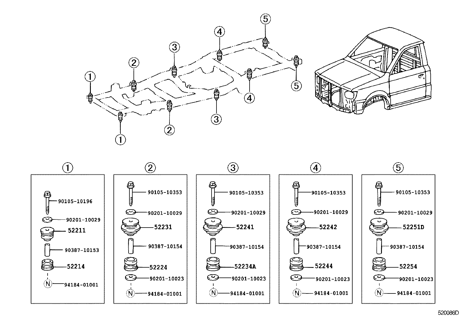 52201-0B021 CUSHION, BODY MOUNTING, NO.1 UPPER product image