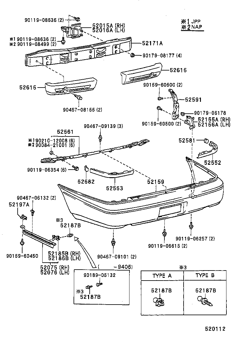 52197-02010 BRACKET, REAR BUMPER SEAL, RH product image