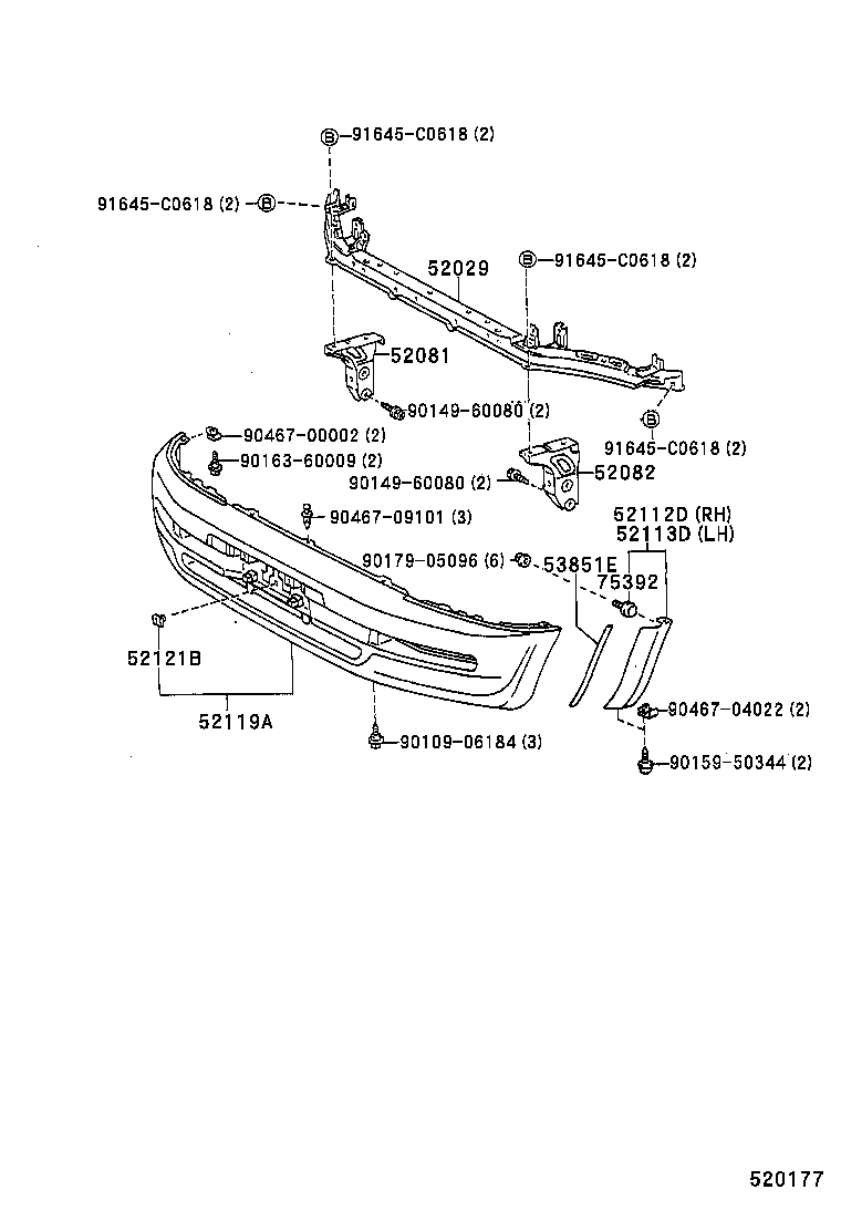 52144-42010 BRACKET, FRONT BUMPER SIDE, LH product image