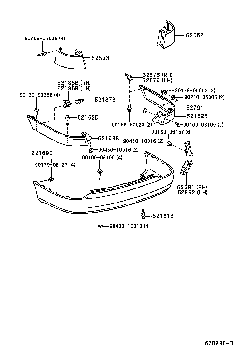 52575-21010 RETAINER, REAR BUMPER SIDE, RH product image