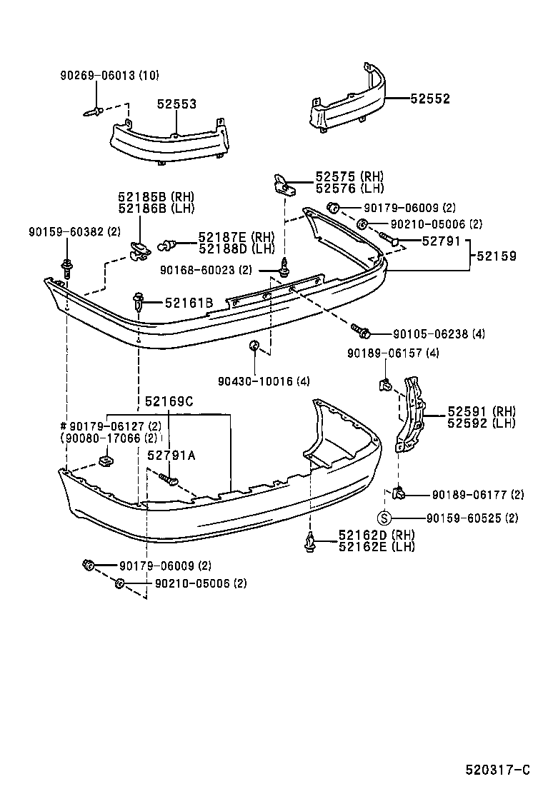 52185-05010 BRACKET, REAR BUMPER SIDE MOUNTING, RH product image