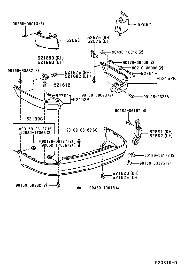 52185-05010 BRACKET, REAR BUMPER SIDE MOUNTING, RH product image