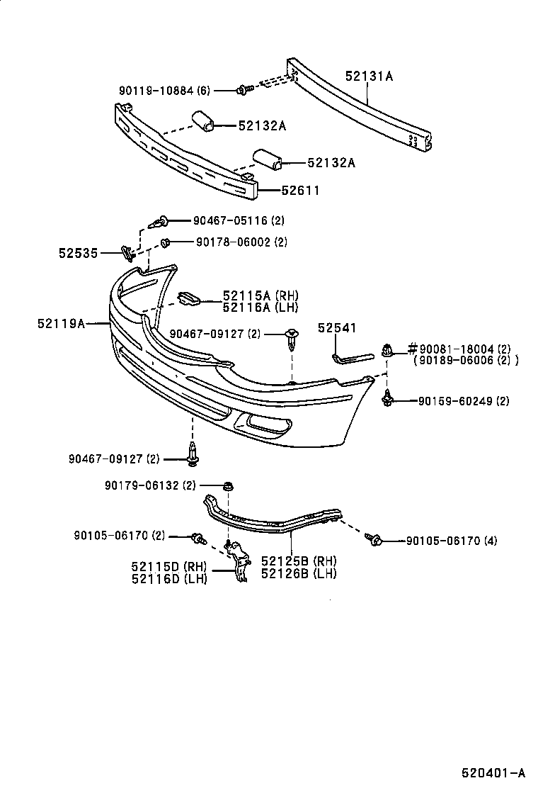 Toyota 52116-AA030 SUPPORT, FRONT BUMPER SIDE, NO.2 LH