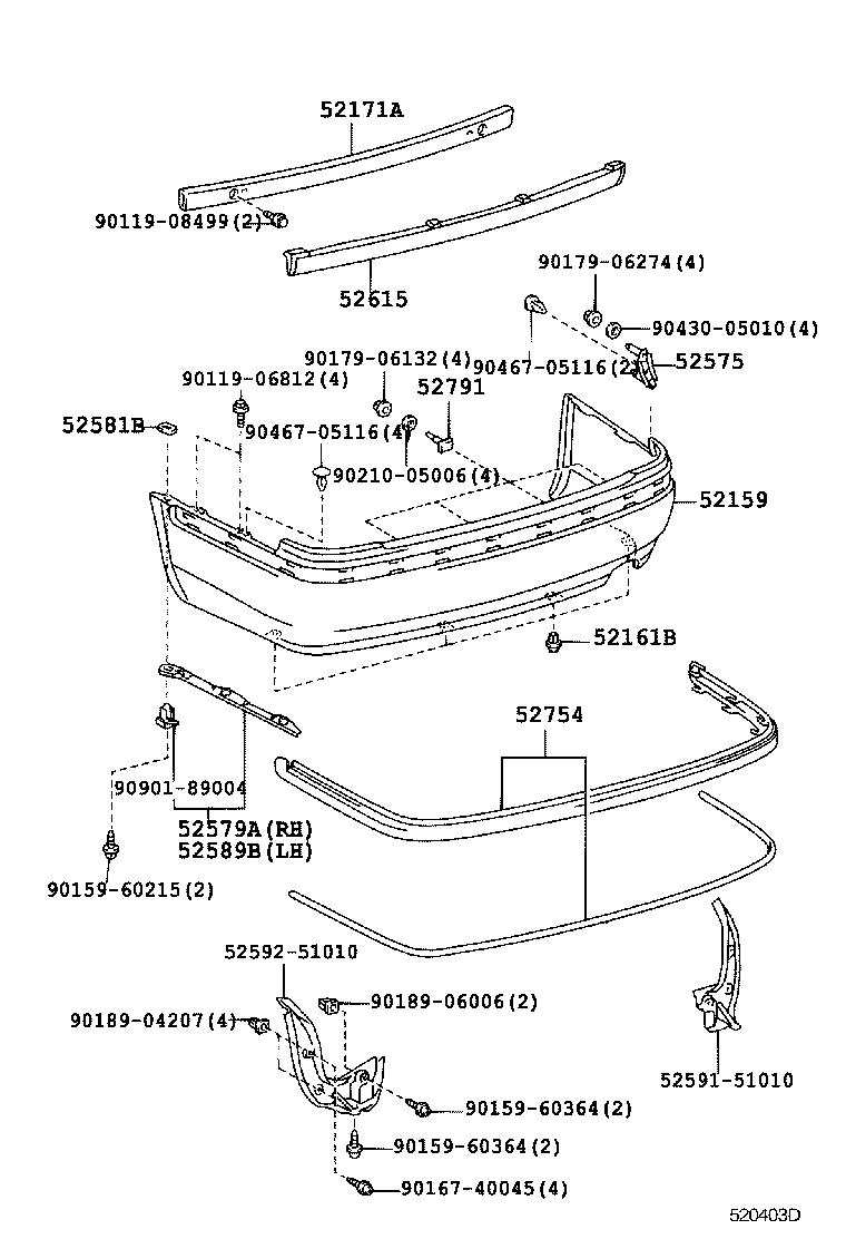 52575-51010 RETAINER, REAR BUMPER SIDE, RH product image