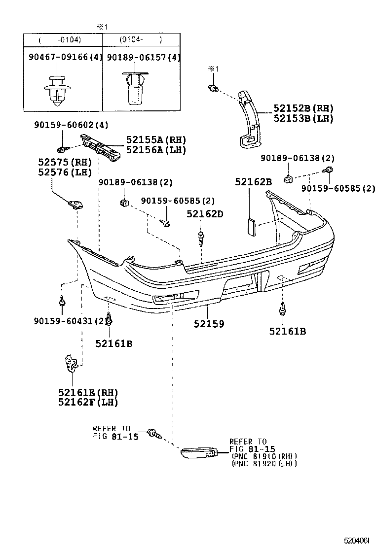 52575-44020 RETAINER, REAR BUMPER SIDE, RH product image