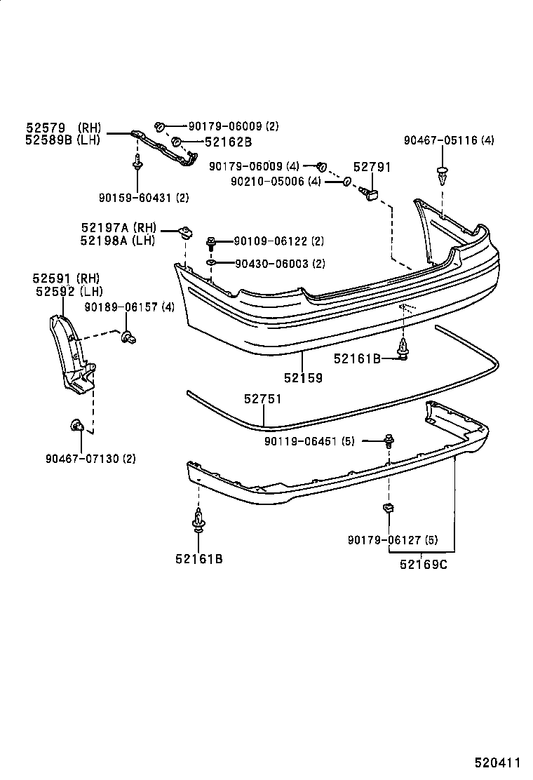 52591-32030 SEAL, REAR BUMPER SIDE, RH product image