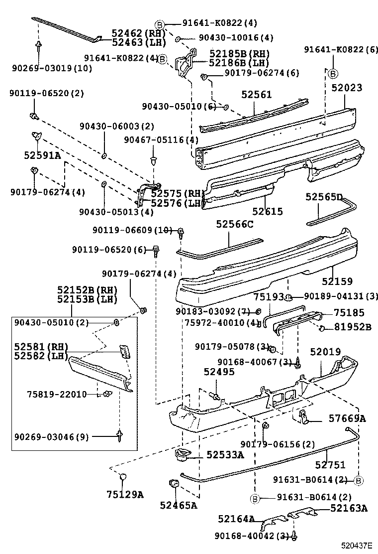 52107-40010 EXTENSION, REAR BUMPER, LH product image