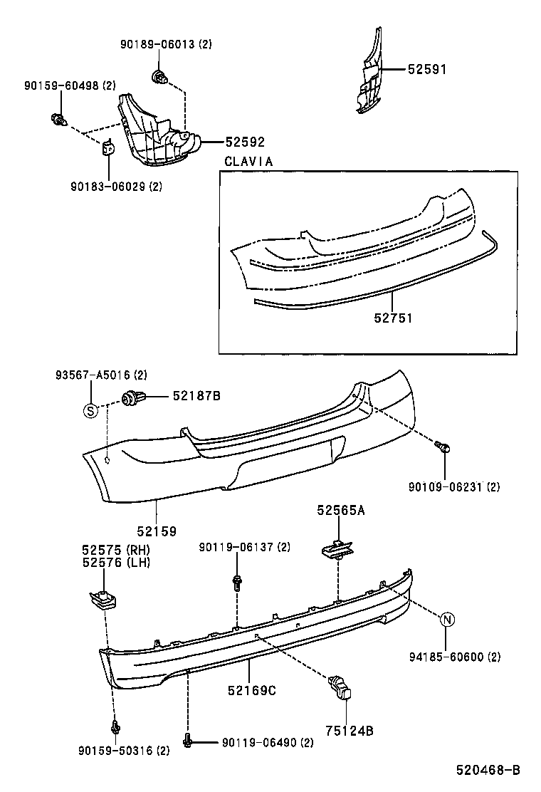 52591-52080 SEAL, REAR BUMPER SIDE, RH product image