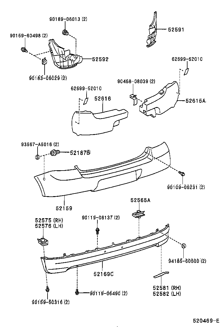 52575-52010 RETAINER, REAR BUMPER SIDE, RH product image